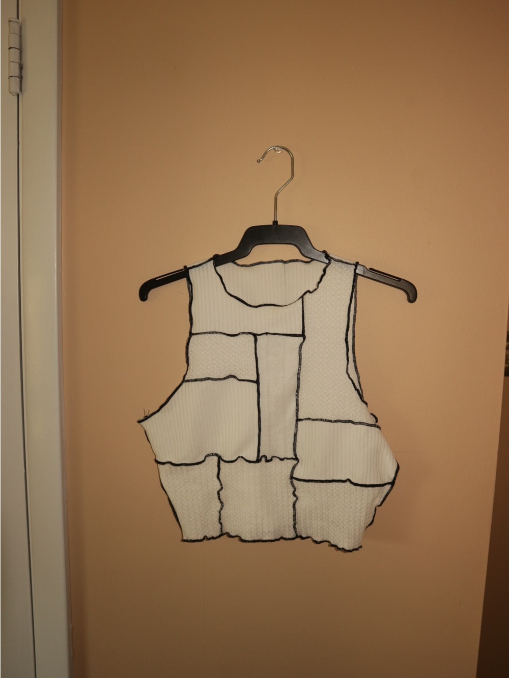 White Contrast-Trim Patchwork Crop Top